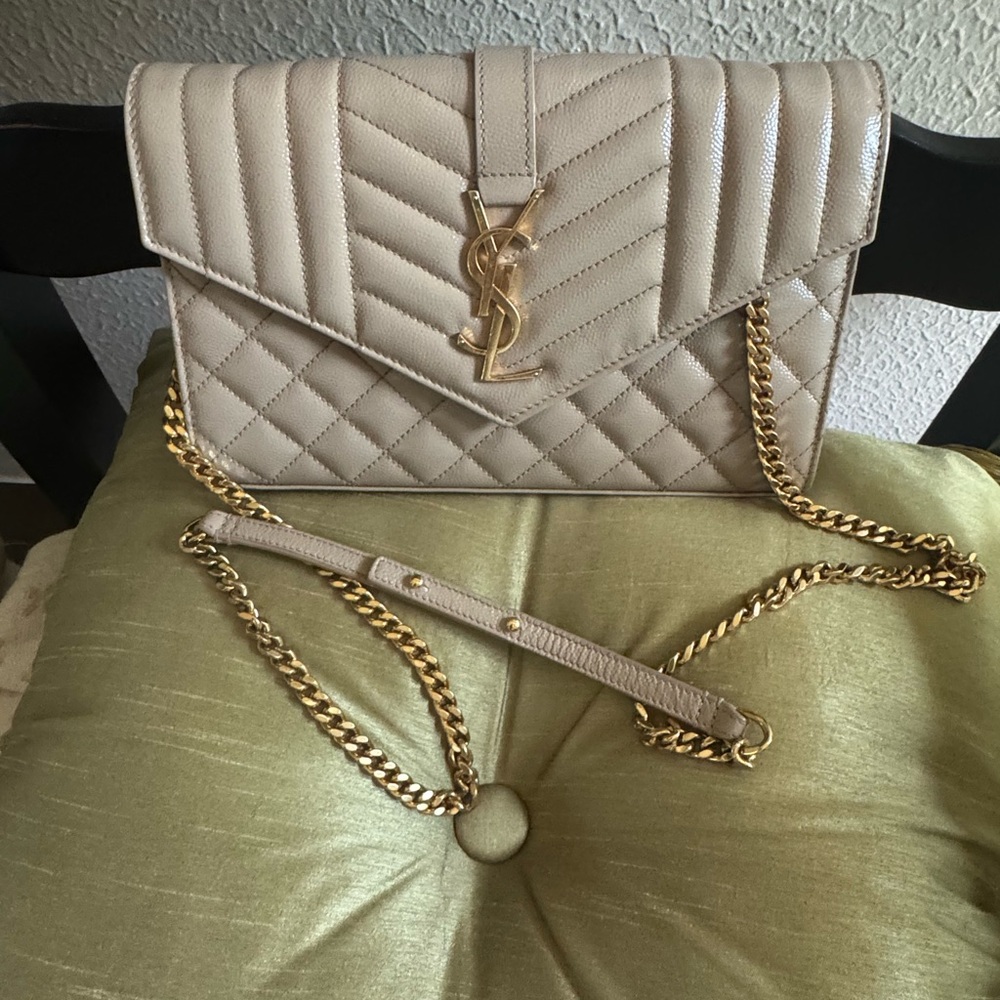 Yves Saint Laurent Quilted Taupe Crossbody Bag
